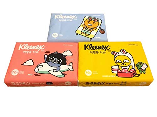 Book Cover Travel Pocket Tissues Packs (Soft Pack) 70 Counts Each 3packs, 210 Tissues Total, cute character tissue for kid, school, travel, camping, office, car
