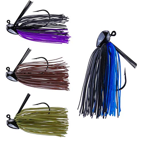 Book Cover RUNCL Anchor Box - Bass Fishing Jigs - Flipping Jigs, Swim Jigs, Football Jigs - Spike Trailer Keeper, Silicone Skirts, Streamlined Head, Weedguard System, Proven Colors - Fishing Lures (Pack of 4)