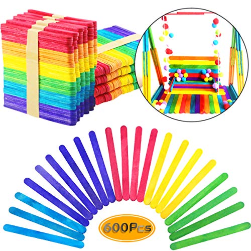 Book Cover UPlama 600 PCS Colored Craft Sticks Wooden Popsicle Sticks Natural Jumbo Wooden Popsicle Sticks for DIY Craft Creative Designs or Children Education