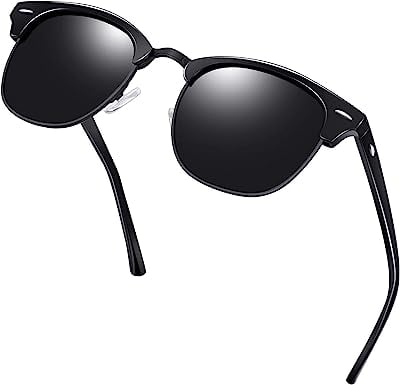 Book Cover KANASTAL Semi Rimless Sunglasses Polarized for Women Men Half Frame Sun glasses Shiny Black 100% UV Blocking Classic Retro(full black)