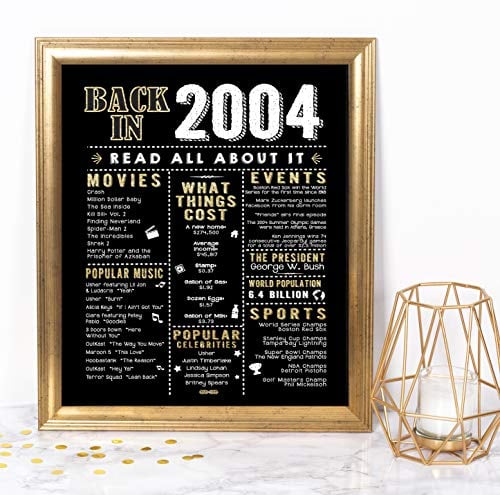 Book Cover Katie Doodle 18th Birthday Decorations Gifts for Girls Boys - Includes 8x10 Back in 2004 Sign [Unframed], BD018, Black/Gold