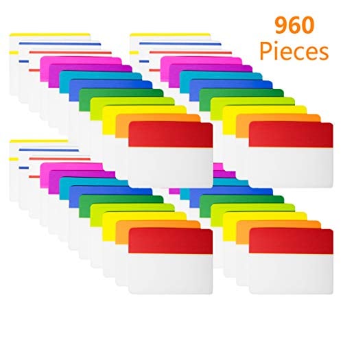 Book Cover KIMCOME 960 Pieces 2 Inch Sticky Index Tabs, Page Markers Tabs File Folder Tabs Colored for Binders, Folders and Notebooks, [960 Pcs,12 Colors] Sticks Securely, Removes Cleanly