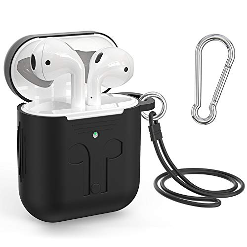 Book Cover Supmega Cover Compatible with Apple Airpods 2 Case Keychain New Air Pods 2nd Generation Protective Skins with Silicone Straps Accessories [Front LED Visible] (Black)