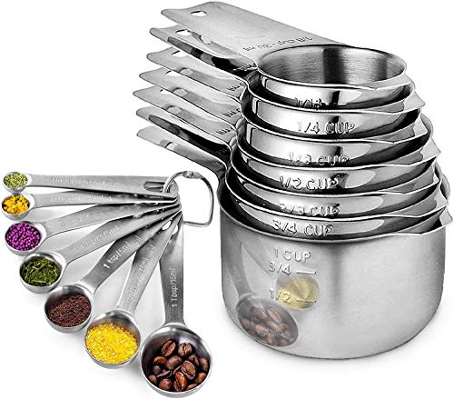 Book Cover COLIBROX Stainless Steel Measuring Cups and Spoons Set of 17 Pieces - 7 Nesting Cups and 7 Stackable Spoons - Durable Professional Portable Kitchen Measuring Kit for Liquid Wet and Dry Ingredients