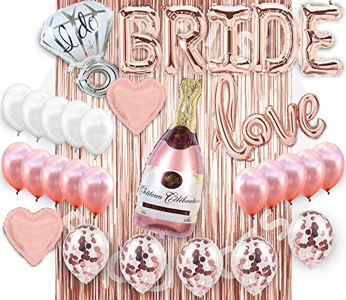Book Cover Bridal Shower Decorations| Bachelorette Party Decorations Supplies| Bridal shower Balloon Kit| Rose Gold Party Decorations| Bride banner| Foil curtain| Rose gold Champagne Bottle Balloon| Foil Curtain