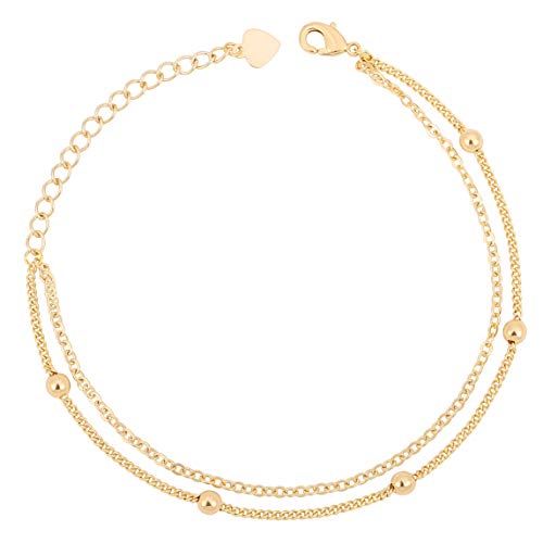 Book Cover 18k Gold Beaded Chain Bracelet Satellite Chain Link Bracelet Minimalist Layering Jewelry for Women Girls 7''