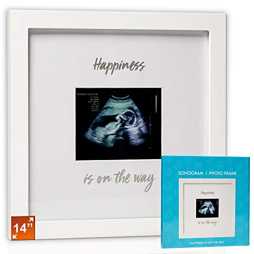 Book Cover 1Dino Happiness is on The Way! Pregnancy Announcement Sonogram Keepsake Picture Frame â€“ Large 10â€x 10â€ White Natural Wood Photo Frame â€“ Expecting Parents, Baby Shower Gift, Wall or Desk Nursery Decor