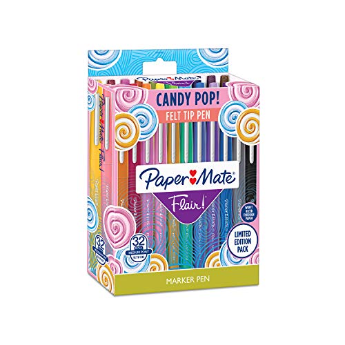 Book Cover Paper Mate Flair Felt Tip Pens, Medium Point, Limited Edition Candy Pop Pack, 32 Count