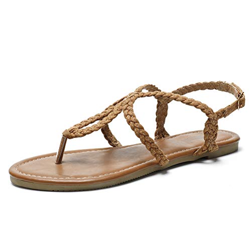 Book Cover SANDALUP Summer Gladiator Flat Canvas Braided Sandals for Women