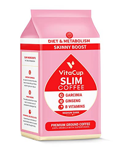 Book Cover VitaCup Slim Ground Coffee for Skinny Diet & Metabolism with Garcinia, Ginseng and Vitamins B1, B5, B6, B9, B12 for Drip Coffee Brewers & French Press, 12 ounces