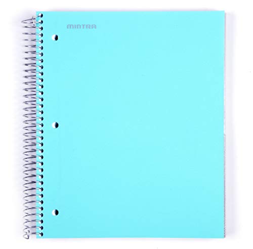 Book Cover Mintra Office Durable Spiral Notebooks, 5 Subject, 200 Sheets,Poly Pockets, Moisture Resistant Cover, School, Office, Business, Professional (Teal, Wide Ruled 1pk)