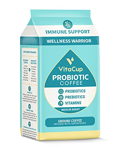 Book Cover VitaCup Probiotic Coffee Ground with Aloe Vera, Probotics and Vitamin Infused for Drip Coffee Brewers and French Press, 12 Ounces