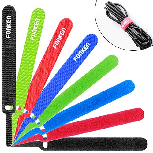 Book Cover Reusable Cord Organizer, FONKEN Fastening Cable Ties 5 inch Cable Ties Straps 40 Pcs Cord Keepers for Headphone, Cell Phone Core and Other Wire Wrap Management- Multicolor â€¦