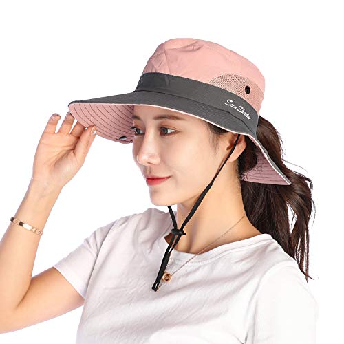 Book Cover VICSPORT Women Sun Hat Wide Brim Bucket Mesh Boonie Cap Outdoor Fishing Hats UV Protection Pink