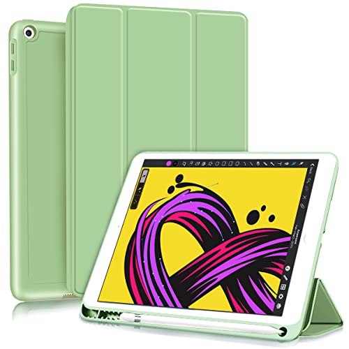 Book Cover KenKe for iPad Mini 5 Generation 7.9 inch 2019 Case with Built-in Pencil Holder, Ultra Slim Lightweight Stand, Auto Sleep/Wake, Soft Back Smart Cover for iPad Mini 5th Gen 7.9” Case 2019 Release Green
