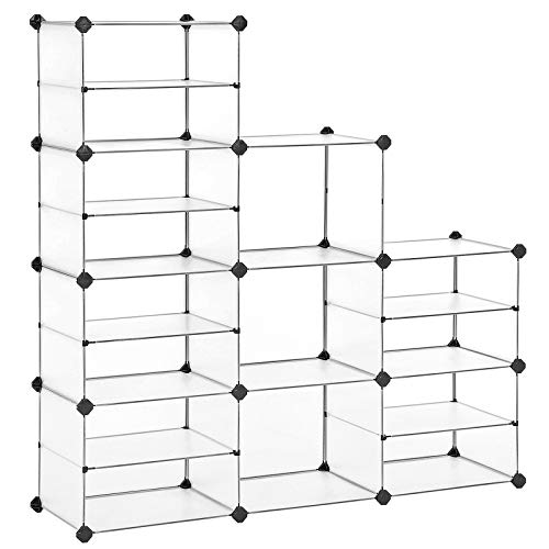 Book Cover SONGMICS Cube Storage, Shoe Rack, Plastic Organizer Unit with Dividers, for Closet, Kid's Room, Living Room, Shoes, Clothes, Toys, Rubber Mallet Included, White ULPC401W