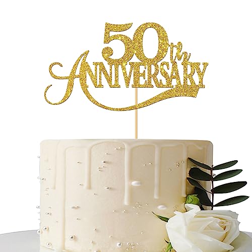 Book Cover Gold Glitter 50th Anniversary Cake Topper - for 50th Wedding Anniversary / 50th Anniversary Party / 50th Birthday Party Decorations