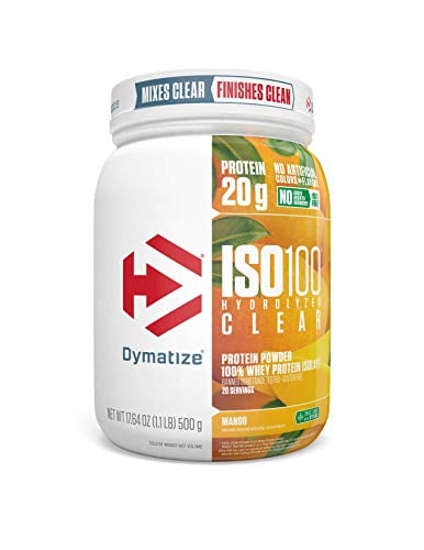 Book Cover Dymatize ISO 100 Hydrolyzed Clear Protein Powder, Clear 100% Whey Protein Isolate, Keto Friendly, Clear Easy Mixing While Being Light & Refreshing, Mango, 1.1 lbs
