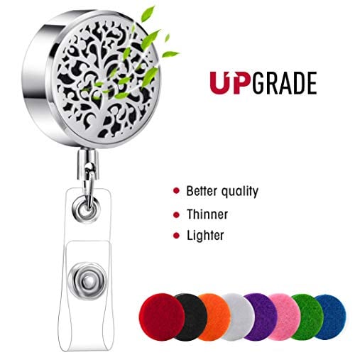 Book Cover Id Badge Holder Retractable, Badge Holder Reel Clip Retractable Aromatherapy Badge Reel for Nurses with 8 Color Pads Essential Oil Diffuser Heavy Duty Cute Name Badge Holder for Women Tree of Life
