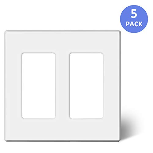 Book Cover BESTTEN [5 Pack] 2-Gang Screwless Wall Plate, USWP2 Elegance White Series, Standard Outlet Cover for Light Switch, Dimmer, Sensor, Timer, and Receptacle, Residential and Commercial, UL Listed