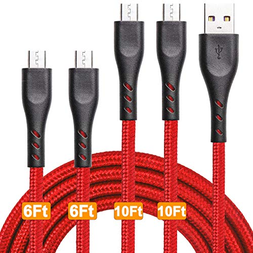 Book Cover Micro USB Cable Braided 10ft 10ft 6ft 6ft, Android Charging Cable Fast Phone Charger Cord with Extra Long Length Nylon Braided Compatible with PS4,Samsung Galaxy S7 Edge/S7/S6,Note 5 4,LG(4pack)