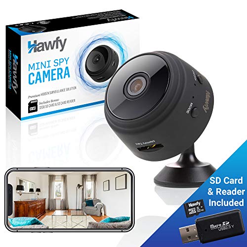 Book Cover Hawfy Mini HD Wireless Hidden Camera - Magnetic Feature for Easy Installation with SD Card and Reader - Smart Motion Detection, Instant Push Notifications, Night Vision Spy Cam - Mini Spy Camera