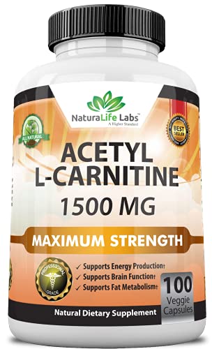 Book Cover Acetyl L-Carnitine 1,500 mg High Potency Supports Natural Energy Production, Supports Memory/Focus - 100 Veggie Capsules