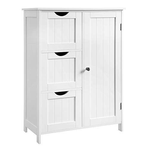 Book Cover VASAGLE Bathroom Floor Storage Cabinet, Bathroom Cabinet Freestanding, with 3 Large Drawers and 1 Adjustable Shelf, 11.8 x 23.6 x 31.9 Inches, White UBBC49WT