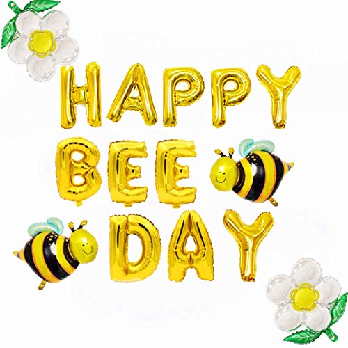 Book Cover JeVenis Happy Bee Day Balloons Happy Bee Day Banner Bumble Bee Baby Shower Decoration Bumble Bee Balloons for Baby Shower 1st Birthday Bumble Bee Decor Bee Party (Gold1)