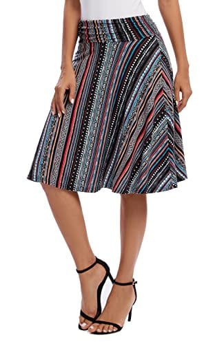 Book Cover Urban CoCo Women's Ruched High Waist Knee Length Jersey A-Line Stretchy Flared Casual Skirt