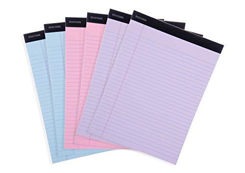 Book Cover Mintra Office Legal Pads - ((BASIC PASTEL 6pk, 8.5in x 11in, WIDE RULED)) - 50 Sheets per Notepad, Micro perforated Writing Pad, Notebook Paper for School, College, Office, Business