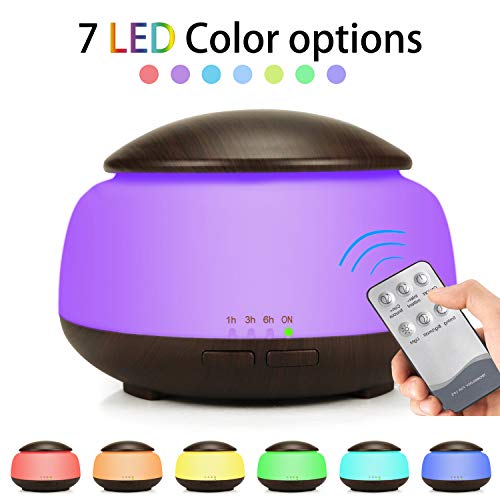 Book Cover Tasera Essential Oil Diffuser with Remote Control, 300ml Mini Aroma Essential Oil Cool Mist Humidifier, Waterless Auto Shut-Off, Timer and 7 Color LED Lights for Office Home Study Yoga Spa Baby