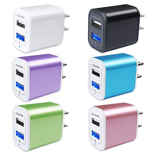 Book Cover Charger Base, USB Brick, Ailkin 6Pack High Speed Charging Blocks USB Outlet Plug Charger Base Box Cube Plug Compatible with Phone, LG, Sony, Samsung, Moto, Kindle, iPad and More USB Wall Charger