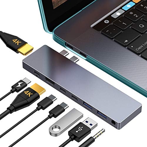 Book Cover USB C Hub,GIKERSY 8-in-1 USB C Docking Station Compatible with MacBook Pro 2020-2016 13''&15''&16'' with case,2 HDMI 4K,USB-C 87W PD,2USB-C Data Ports,2USB 3.0 Ports,3.5mm Audio Jack