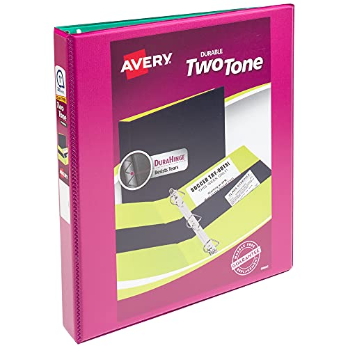 Book Cover Avery Two-Tone Durable View 3 Ring Binder, 1 Inch Slant Rings, 1 Fuchsia/Green Binder (17196)