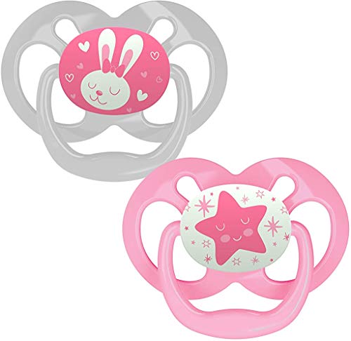 Book Cover Dr. Brown's Advantage Baby Pacifiers, Glow-in-The-Dark, 6-12 Month Pacifiers, Pink, 2 Count