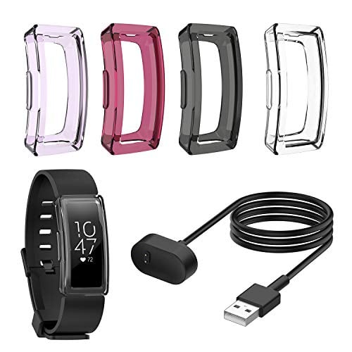 Book Cover Charging Cable and Case Protector for Fitbit Inspire & Inspire HR, 3.3 FT Replacement USB Charger Cable and Multi-Colors Clear TPU Protective Case Ultra-Thin Bumper Cover for Fitbit Inspire/HR Watch