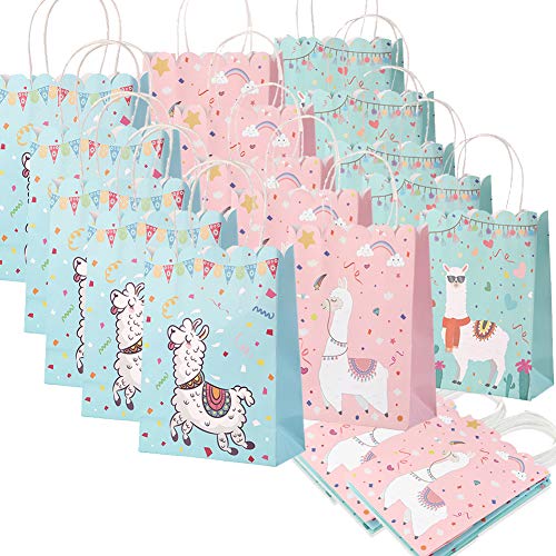 Book Cover OurWarm 15Pcs Llama Party Supplies Tote Gift Bags, Llama Party Favor Bags for Birthday Baby Shower Party Decorations (Pink, Blue, Mint Green)