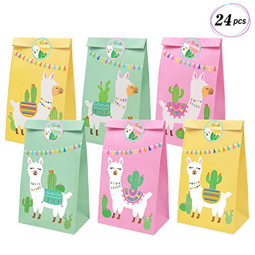 Book Cover Llama Party Favor Bags Llama Cactus Gift Bags Mexico Fiesta Cinco de Mayo Goodie Treat Bags Themed Baby Shower Birthday Party Supplies, Set of 24