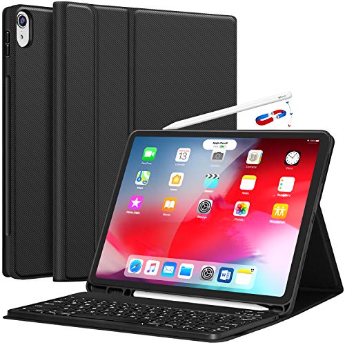 Book Cover iPad Pro 12.9 Case with Keyboard-2018 [Support Apple Pencil Charging] [with Pencil Holder] Magnetically Detachable Wireless Keyboard for iPad Pro 12.9 3rd Generation 2018 (Not for 2017/2015), Black