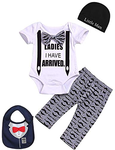 Book Cover Baby Boys' Hipster Moustache Outfit Set Funny Gentleman Romper with Bib (White, 0-3 Months)