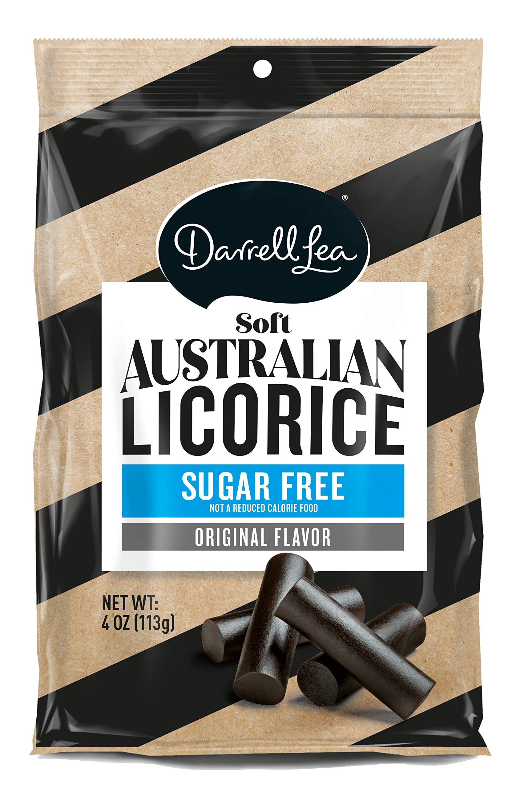 Book Cover Darrell Lea Sugar Free Black Soft Australian Made Licorice 4oz Bag - NON-GMO, Palm Oil Free, NO HFCS & Kosher | Made in Small Batches with Ethically-Sourced, Quality Ingredients Sugar Free Black 1 Count (Pack of 1)