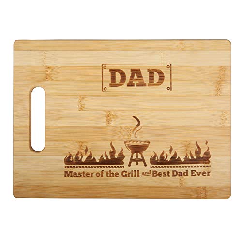 Book Cover Laser Engraved Cutting Board Master of the Grill and Best Dad Ever Father's Day Gifts Birthday Gifts for Dad Rectangle Bamboo Cutting Board