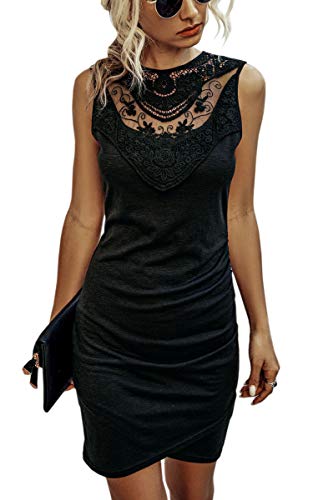 Book Cover ECOWISH Women Dress Summer Casual Crew Neck Ruched Stretchy Bodycon T Shirt Short Mini Dress