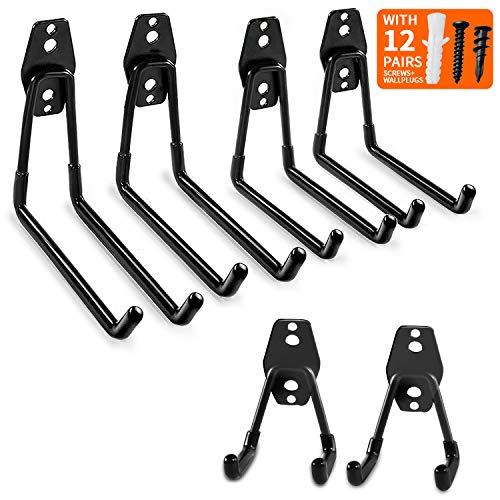 Book Cover eletecpro 6 Pack Garage Wall Hooks Steel Multi-Size Extended U-Hook for Heavy Duty Garage Storage Organizers Bicycle Hanger Utility Hooks with Screws and Wall Anchors