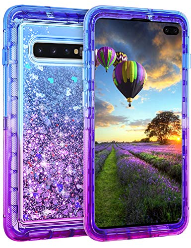 Book Cover Coolden Case For Galaxy S10 Plus Cases Protective Glitter Case For Women Girls Cute Gradient Floating Liquid Quicksand Heavy Duty Cover Hard Shell Shockproof Tpu Case For Galaxy S10 Plus, Blue Purple
