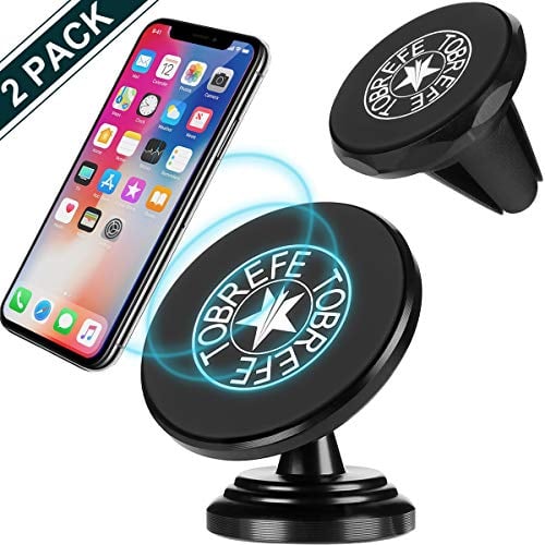 Book Cover Magnetic Car Phone Mount Air Vent Magnetic Clip Grip and Dashboard Adhesive Mount Holder for Car 360Â° Rotation Phone Magnetic Car Cradle Holder Compatible with All Phones and Tablets (4 Metal Plates)
