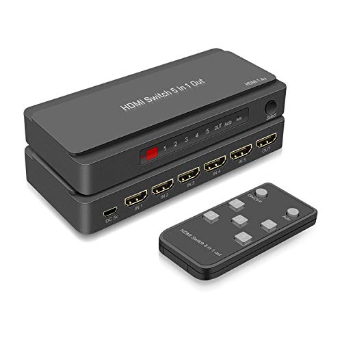 Book Cover HDMI Switch 5x1 HDMI Switcher 5 in 1 Out HDMI Switch Selector 5 Port Box with IR Remote Control HDMI 1.4 HDCP 1.4 Support 4KX2K 3D Ultra HD