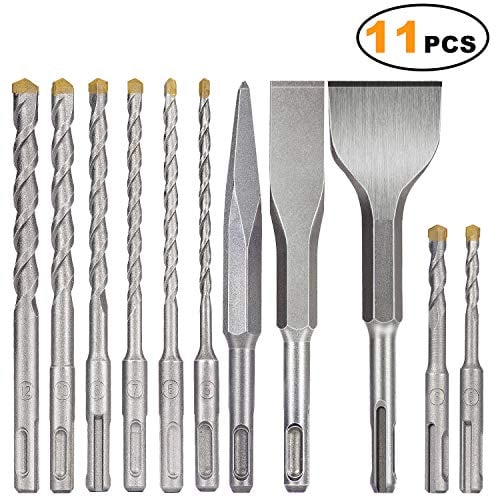 Book Cover SDS plus bits, ZINMOND 11-Piece SDS-plus Rotary Hammer Drill Bits Set & 3-Piece Chisels, Carbide-Tipped Masonry Bit Set for BRICK, CEMENT, STONE