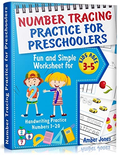 Book Cover Number Tracing Practice for Preschoolers: Fun and Simple Worksheet for Kids Ages 3-5. Handwriting Practice Numbers 1-20